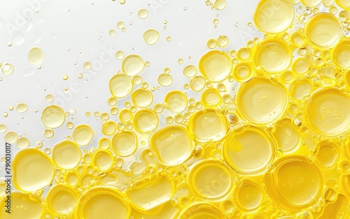 Golden Elegance: Macro Close-Up of Yellow Oil Bubbles