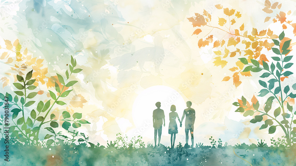 Adam and Eve in the garden of eden concept Stock Illustration | Adobe Stock