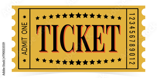 Retro admit one ticket isolated on white background, vector.