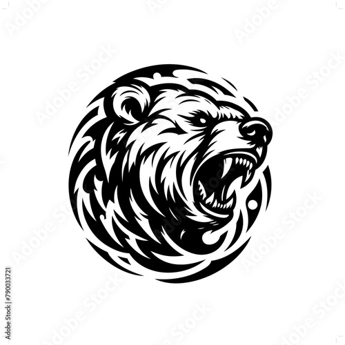 grizzly bear in modern tribal tattoo, abstract line art of animals, minimalist contour. Vector