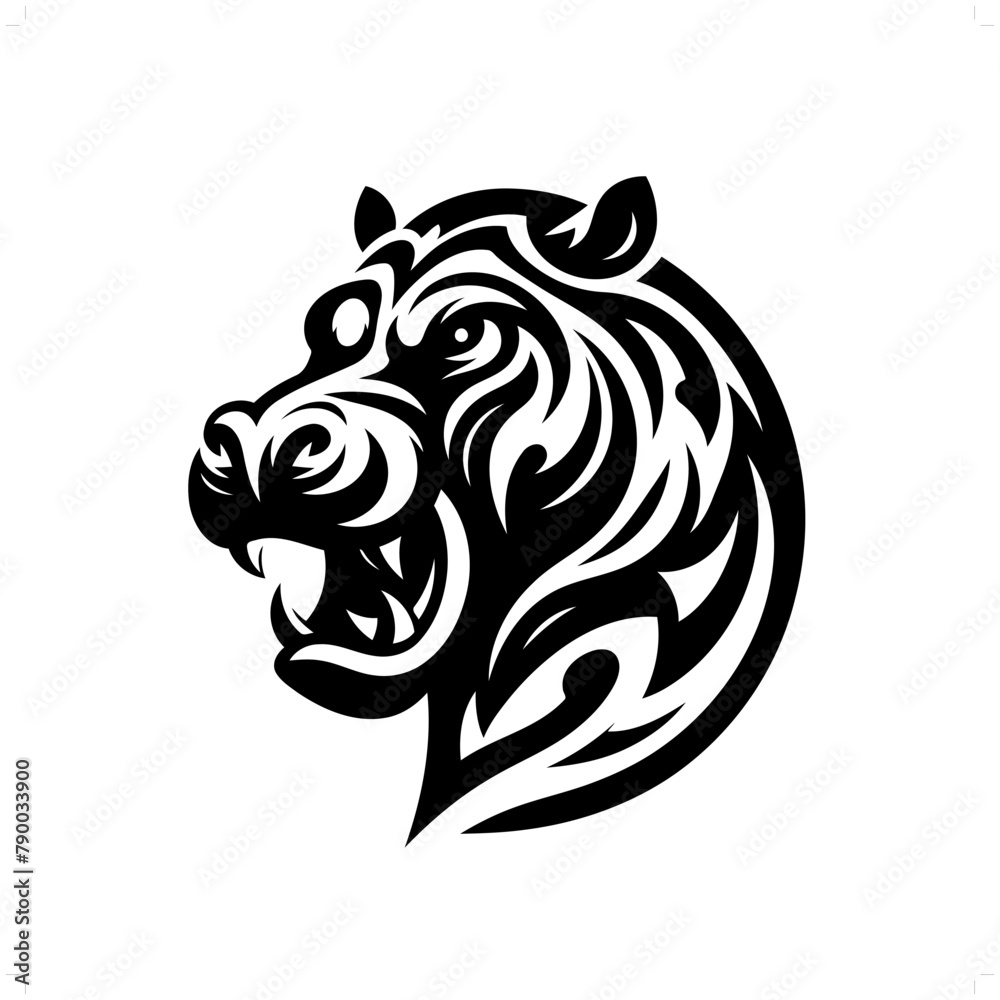 Hippo in modern tribal tattoo, abstract line art of animals, minimalist contour. Vector
