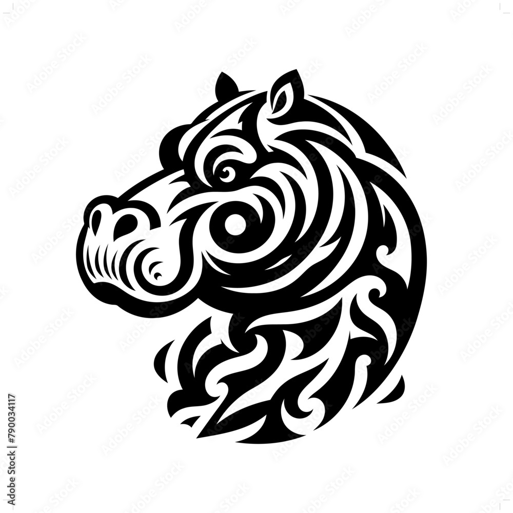 Hippo in modern tribal tattoo, abstract line art of animals, minimalist contour. Vector Hippo in modern tribal tattoo, abstract line art of animals, minimalist contour. Vector