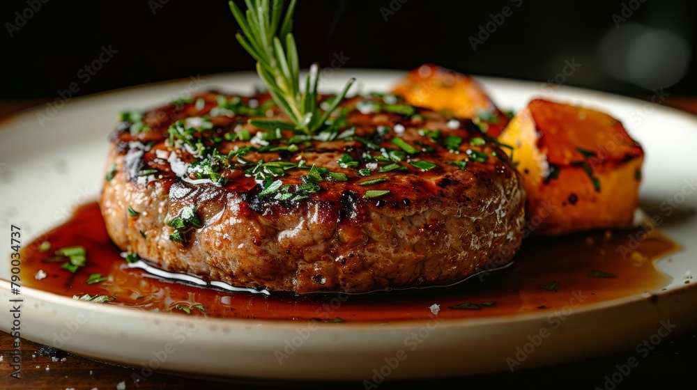 Salisbury steak on a white plate Salisbury steak on a white plate