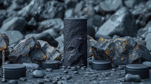 Dark cylinder pedestal for product showcase