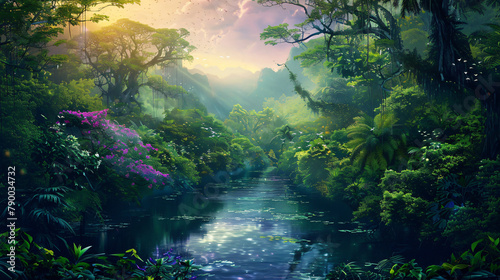 Beautiful fantasy surreal landscape with river