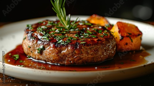 Salisbury steak on a white plate