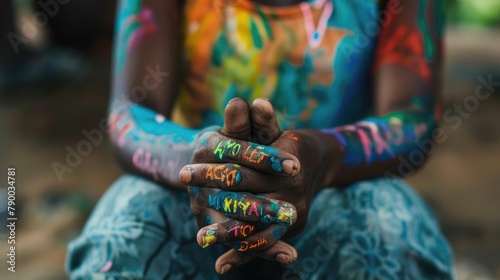 Close-up photo of clasped hands with supportive words, honoring torture survivors on their international day. International Day in Support of Victims of Torture