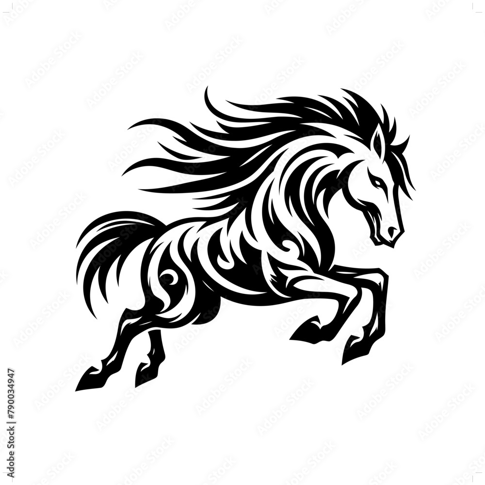 Horse in modern tribal tattoo, abstract line art of animals, minimalist contour. Vector