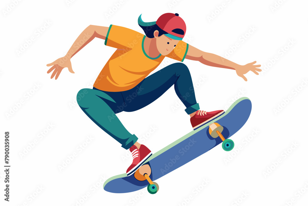 Obraz premium Skateboarder doing a kickflip white background