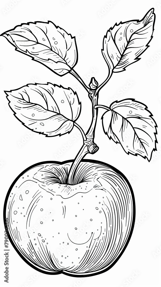 Food Coloring Book: A simple outline of an apple, with a leaf and stem Food Coloring Book: A simple outline of an apple, with a leaf and stem