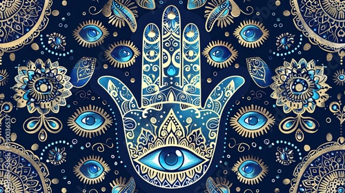 Wallpaper Mural  Hamsa hand painting  pattern Torontodigital.ca