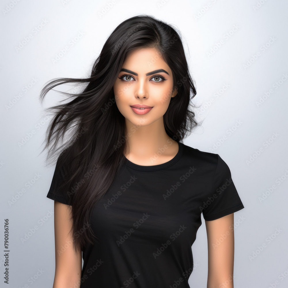 young indian woman standing on white background young indian woman standing on white background