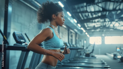 Woman Running on a Treadmill photo