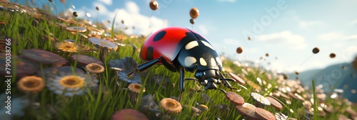 Conservationists used drones disguised as giant ladybugs to deliver ladybug larvae to orchards, creating a natural defense against harmful pests photo