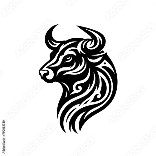 bull; cow in modern tribal tattoo, abstract line art of animals, minimalist contour. Vector