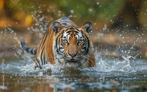 Majestic Tiger Crossing Water