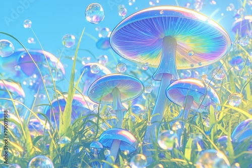 Colorful vibrant magical psychedelic mushrooms