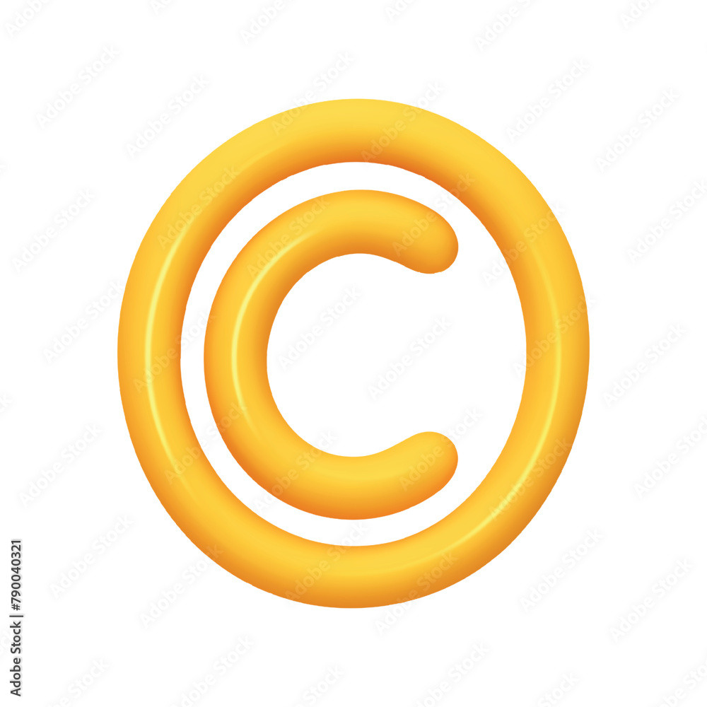 Fototapeta premium Copyright Sign yellow color. Realistic 3d design in cartoon balloon style. Isolated on white background. vector illustration
