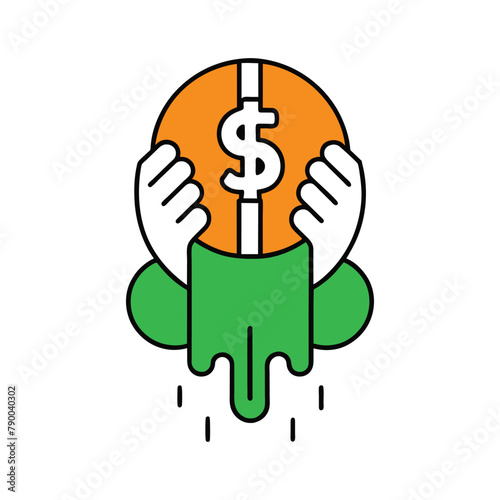 Squeezing Football for Dollars and Liquid Gold. Hands Pressing Football with Dollar Bills and Liquid