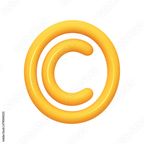 Copyright Sign yellow color. Realistic 3d design in cartoon balloon style. Isolated on white background. vector illustration