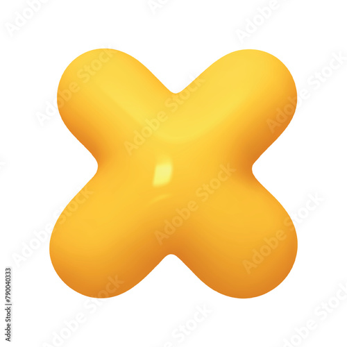 Symbols x cross. Sign yellow color. Realistic 3d design in cartoon balloon style. Isolated on white background. vector illustration