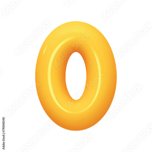 Number 0. Zero Number sign yellow color. Realistic 3d design in cartoon balloon style. Isolated on white background. vector illustration