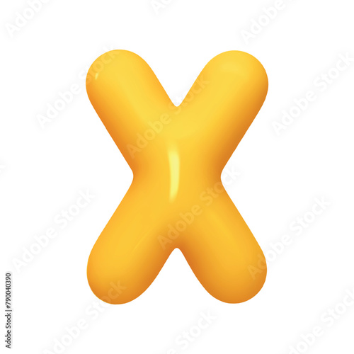 letter X. letter sign yellow color. Realistic 3d design in cartoon balloon style. Isolated on white background. vector illustration