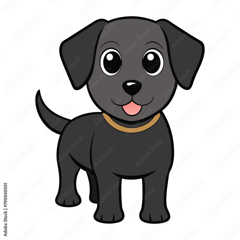 Fototapeta premium Sweet Cartoon Black Labrador Puppy. Black Labrador Puppy in Cartoon Vector