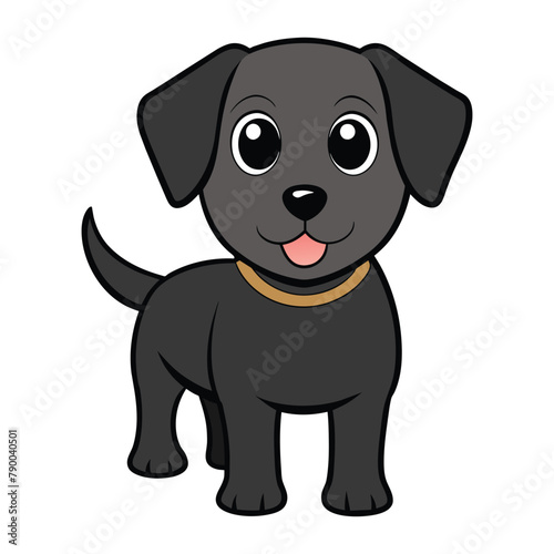 Sweet Cartoon Black Labrador Puppy. Black Labrador Puppy in Cartoon Vector