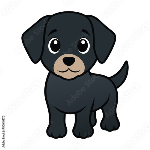 Sweet Cartoon Black Labrador Puppy. Black Labrador Puppy in Cartoon Vector