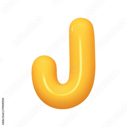 letter J. letter sign yellow color. Realistic 3d design in cartoon balloon style. Isolated on white background. vector illustration