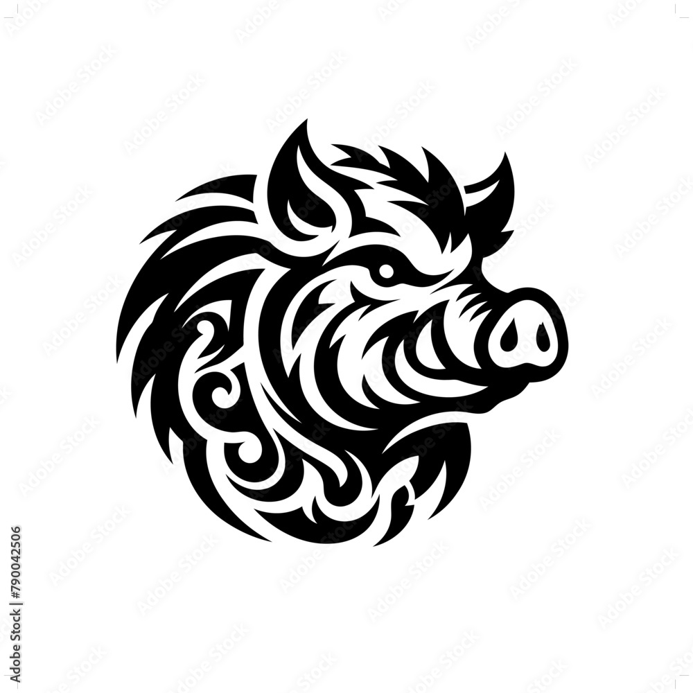 hog; boar in modern tribal tattoo, abstract line art of animals, minimalist contour. Vector