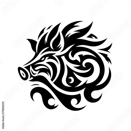 hog; boar in modern tribal tattoo, abstract line art of animals, minimalist contour. Vector