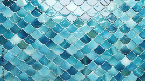 A blue and white tile pattern with a blue and white fish tail