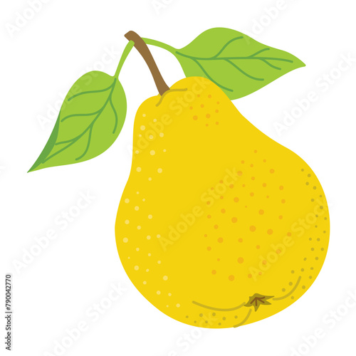 Ripe juicy pear. Fresh pear with leaves. Modern flat illustration juicy pear, fruits, healthy eating. Isolated on white background. Vector illustration