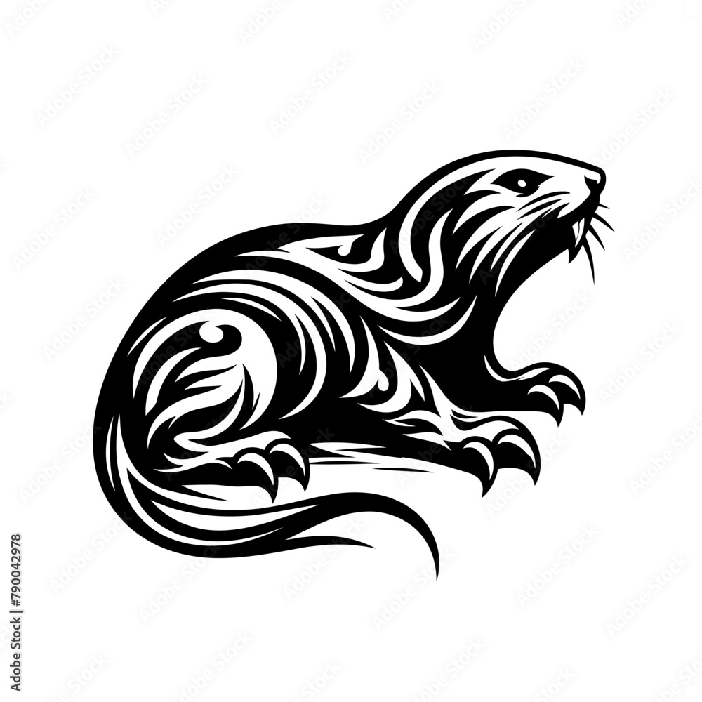 mole in modern tribal tattoo, abstract line art of animals, minimalist contour. Vector mole in modern tribal tattoo, abstract line art of animals, minimalist contour. Vector