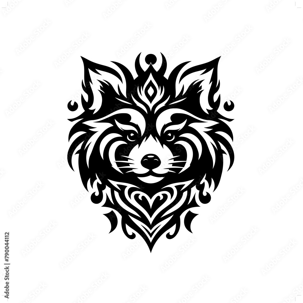 red panda in modern tribal tattoo, abstract line art of animals, minimalist contour. Vector