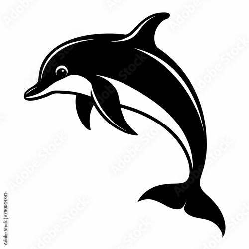 Dolphin jumping Silhouette art logo vector illustration isolated on a white background
