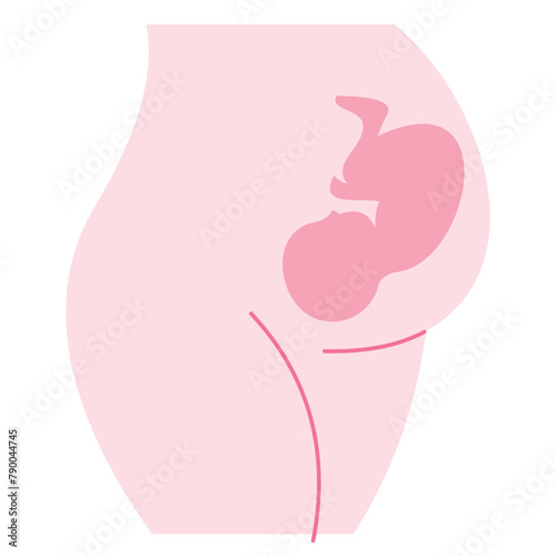 Cute Cartoon Pregnant Woman With Baby