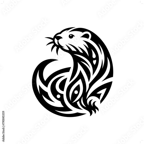 Weasel in modern tribal tattoo, abstract line art of animals, minimalist contour. Vector