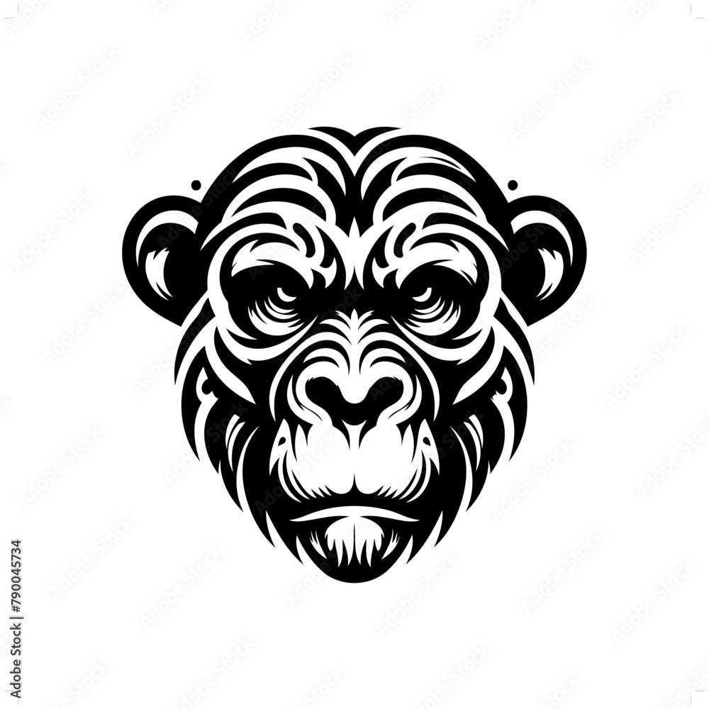 Chimpanzee in modern tribal tattoo, abstract line art of animals, minimalist contour. Vector