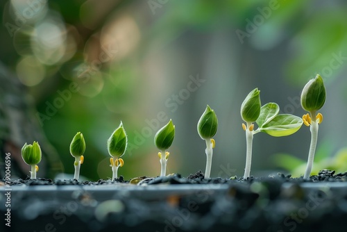 the stages of seedling development, from the emergence of the radicle to the formation of true leaves photo