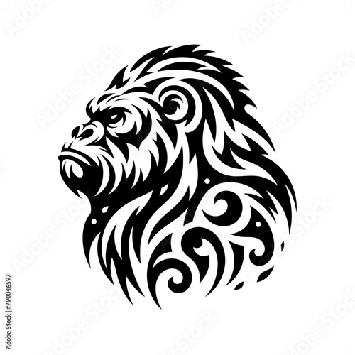 gorilla in modern tribal tattoo, abstract line art of animals, minimalist contour. Vector