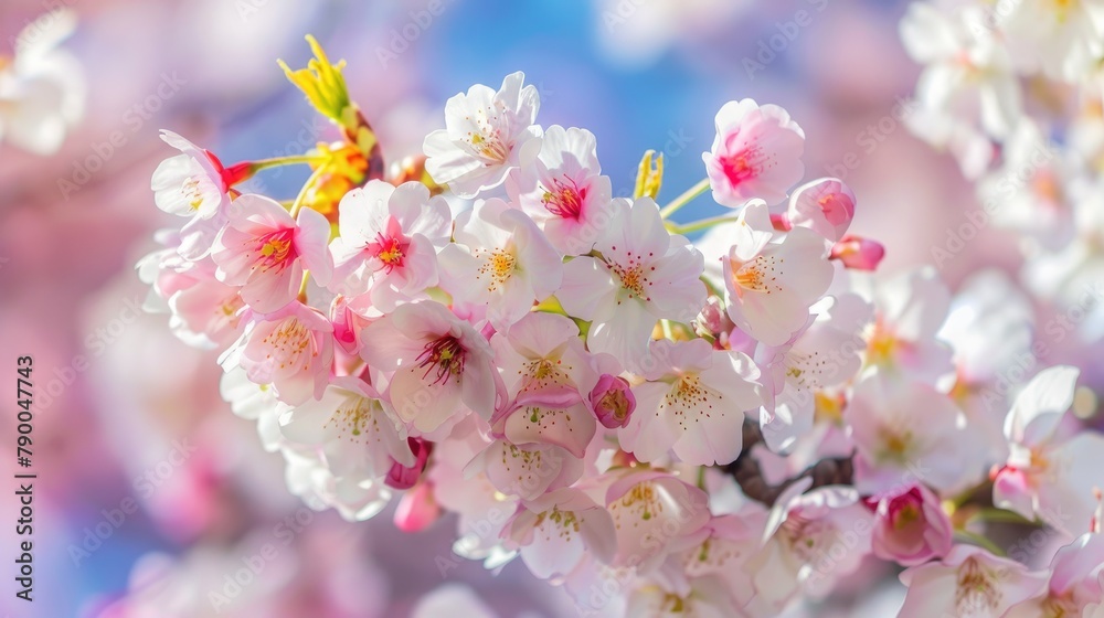 White and pink Cherry blossoms on the tree in the park during spring