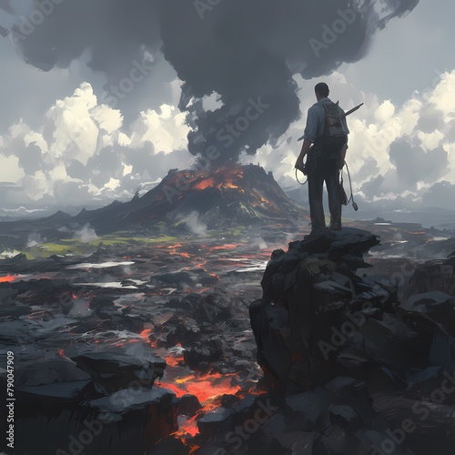 Adventurer Ventures into the Heart of a Volcanic Landscape