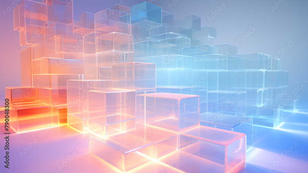 3d render, abstract background with blue and orange cubes, digital illustration