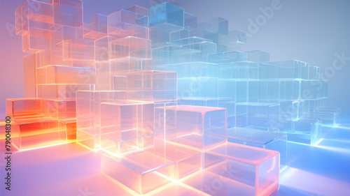 3d render, abstract background with blue and orange cubes, digital illustration