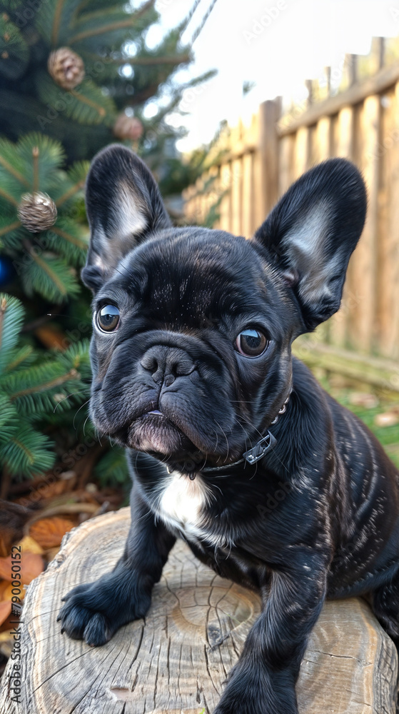 Fototapeta premium Cute French Bulldog puppy playing outside