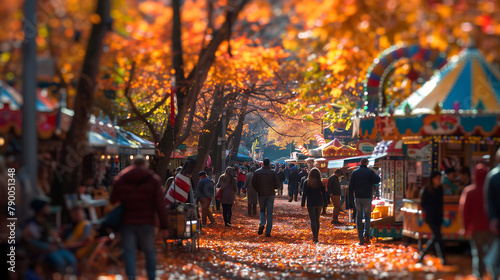 festival d'automne avec des gens flânant parmi des étals colorés photo