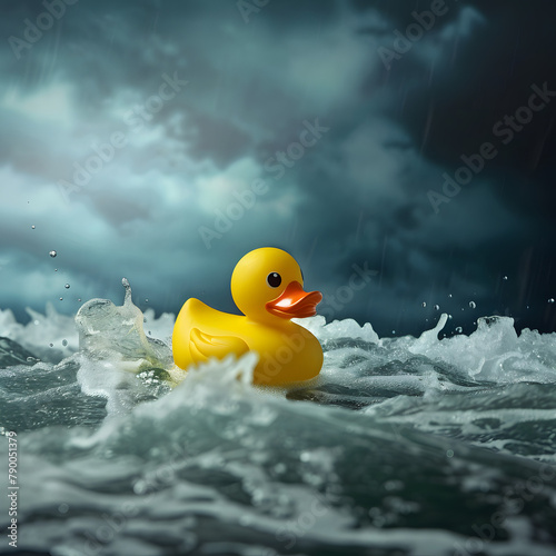 Yellow Rubber Floating in a sea, Lead to success concept.